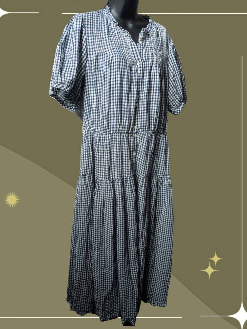 ✨Tags Attached Gap × DÔEN Gingham Maxi Dress in navy blue  gingham size large